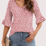 Zeagoo Womens Ruffle 3/4 Sleeve Top V Neck Shirts