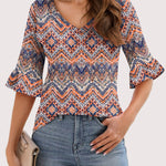 Zeagoo Womens Ruffle 3/4 Sleeve Top V Neck Shirts