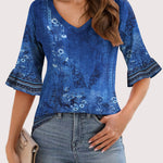Zeagoo Womens Ruffle 3/4 Sleeve Top V Neck Shirts