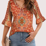Zeagoo Womens Ruffle 3/4 Sleeve Top V Neck Shirts