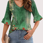 Zeagoo Womens Ruffle 3/4 Sleeve Top V Neck Shirts