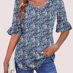 Zeagoo Womens Ruffle 3/4 Sleeve Top V Neck Shirts