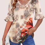 Zeagoo Womens Ruffle 3/4 Sleeve Top V Neck Shirts