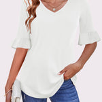 Zeagoo Womens Ruffle 3/4 Sleeve Top V Neck Shirts