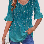 Zeagoo Womens Ruffle 3/4 Sleeve Top V Neck Shirts