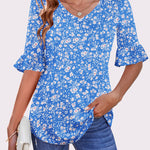 Zeagoo Womens Ruffle 3/4 Sleeve Top V Neck Shirts