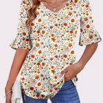 Zeagoo Womens Ruffle 3/4 Sleeve Top V Neck Shirts
