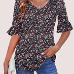 Zeagoo Womens Ruffle 3/4 Sleeve Top V Neck Shirts