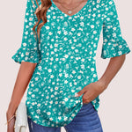 Zeagoo Womens Ruffle 3/4 Sleeve Top V Neck Shirts