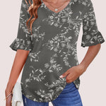 Zeagoo Womens Ruffle 3/4 Sleeve Top V Neck Shirts