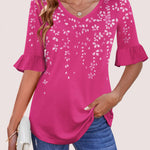 Zeagoo Womens Ruffle 3/4 Sleeve Top V Neck Shirts