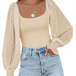 Puff Long Sleeve Bodysuit Leotard Sheer Top - Zeagoo (Us Only)