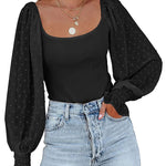 Puff Long Sleeve Bodysuit Leotard Sheer Top - Zeagoo (Us Only)