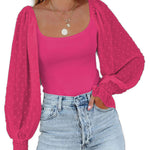 Puff Long Sleeve Bodysuit Leotard Sheer Top - Zeagoo (Us Only)