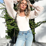 Puff Long Sleeve Bodysuit Leotard Sheer Top - Zeagoo (Us Only)
