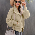 Fuzzy Fleece Jackets Oversized Open Front Coat Zipper Outwear(TTShop02) - Zeagoo (Us Only)