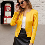Zeagoo Womens Blazer Cropped Open Front Zipper Dress Jacket O Neck Casual Office Suit Jacket