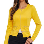 Zeagoo Womens Blazer Cropped Open Front Zipper Dress Jacket O Neck Casual Office Suit Jacket
