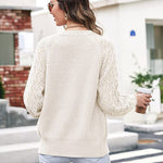 Lantern Sleeve Button Down Cable Knit Sweate - Zeagoo (Us Only)
