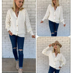 Lantern Sleeve Button Down Cable Knit Sweate - Zeagoo (Us Only)