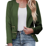 Zeagoo Womens Blazer Cropped Open Front Zipper Dress Jacket O Neck Casual Office Suit Jacket