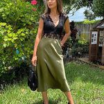 Satin Zipper Elegant Work Skirts - Zeagoo (US Only)