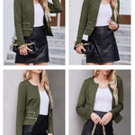 Zeagoo Womens Blazer Cropped Open Front Zipper Dress Jacket O Neck Casual Office Suit Jacket