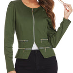 Zeagoo Womens Blazer Cropped Open Front Zipper Dress Jacket O Neck Casual Office Suit Jacket