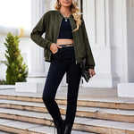 Faux Bomber Zip Up Lightweight Jacket Coat with Pockets - Zeagoo (Us Only)