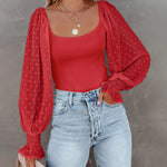 Puff Long Sleeve Bodysuit Leotard Sheer Top - Zeagoo (Us Only)