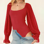 Puff Long Sleeve Bodysuit Leotard Sheer Top - Zeagoo (Us Only)