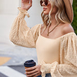Zeagoo Women's Top Mesh Long Sleeve Shirts Casual Square Neck Polka Dot Puff Sleeve Tunic Blouse (Us Only)