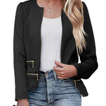 Zeagoo Womens Blazer Cropped Open Front Zipper Dress Jacket O Neck Casual Office Suit Jacket