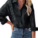 Satin Silk Shirt Floral Button Down Blouse - Zeagoo (Us Only)