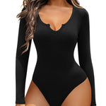 Zeagoo Women's long sleeve bodysuit Sexy V Neck Body Suit Double Lined Tops Slim Fit Stretchy Layer Top Classic Jumpsuit