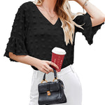 Swiss Dot Chiffon 3/4 Ruffle Sleeve Blouse - Zeagoo (Us Only)