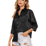 Satin Silk Shirt Floral Button Down Blouse - Zeagoo (Us Only)