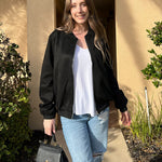 Faux Bomber Zip Up Lightweight Jacket Coat with Pockets - Zeagoo (Us Only)