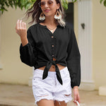 Tie Knot Front Tops Cotton Blouse Shirts - Zeagoo (Us Only)
