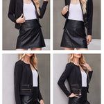 Zeagoo Womens Blazer Cropped Open Front Zipper Dress Jacket O Neck Casual Office Suit Jacket