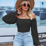 Zeagoo Women's Top Mesh Long Sleeve Shirts Casual Square Neck Polka Dot Puff Sleeve Tunic Blouse (Us Only)