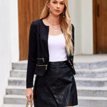 Zeagoo Womens Blazer Cropped Open Front Zipper Dress Jacket O Neck Casual Office Suit Jacket
