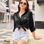 Satin Silk Shirt Floral Button Down Blouse - Zeagoo (Us Only)