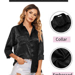 Satin Silk Shirt Floral Button Down Blouse - Zeagoo (Us Only)