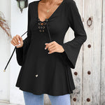 Zeagoo Women's Sexy V-Neck Pleated Front Long Bell Sleeve Blouse Tops