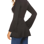 Zeagoo Women's Sexy V-Neck Pleated Front Long Bell Sleeve Blouse Tops