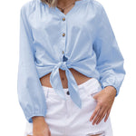 Tie Knot Front Tops Cotton Blouse Shirts - Zeagoo (Us Only)
