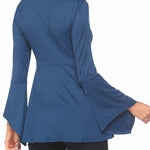 Zeagoo Women's Sexy V-Neck Pleated Front Long Bell Sleeve Blouse Tops
