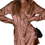 Long Sleeve Satin Shirt Dress - Zeagoo (Us Only)
