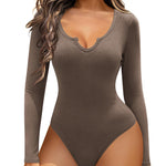 Zeagoo Women's long sleeve bodysuit Sexy V Neck Body Suit Double Lined Tops Slim Fit Stretchy Layer Top Classic Jumpsuit